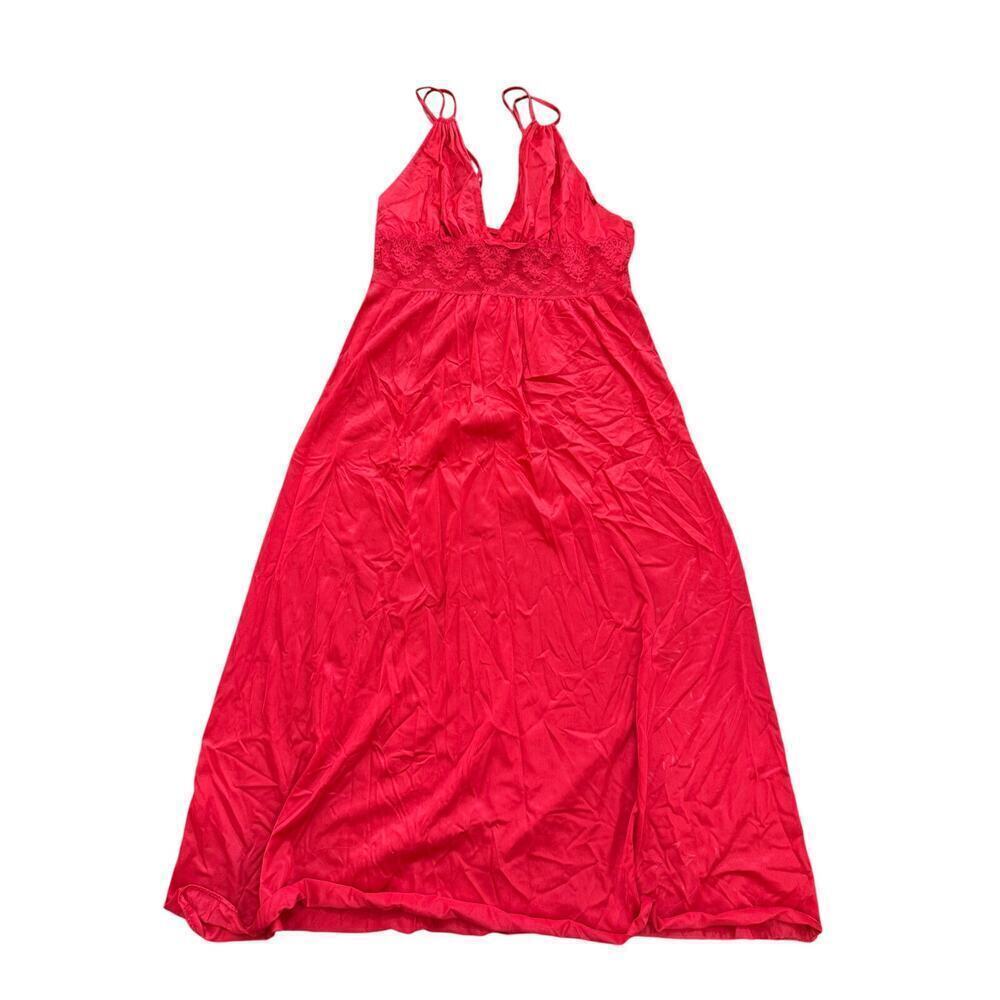 Vintage Zarga Women's Red Rosette Lace V-neck Full Slip lingerie Size Large - Picture 1 of 3